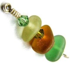 Multi Color Green Brown Yellow Pendant Charm Sterling Silver 925 Vintage - £11.89 GBP