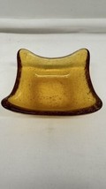 VTG Amber Glass Candle Holder/Trinket Dish w/ Bubbles in Glass - £10.02 GBP