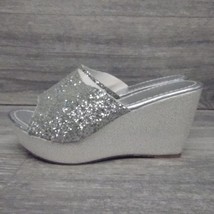 Silver Platform Slides Slip On Glitter Sandal Heels Casual Shoes Womens 39 - $25.72