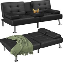 Flamaker Futon Sofa Bed Modern Folding Futon Set Convertible, Pu Leather, Black - $187.99