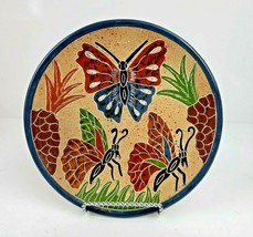 Decorative Clay Terra Cotta Pottery Plate Wall Art Butterflies Handmade 8.75&quot; - £18.35 GBP