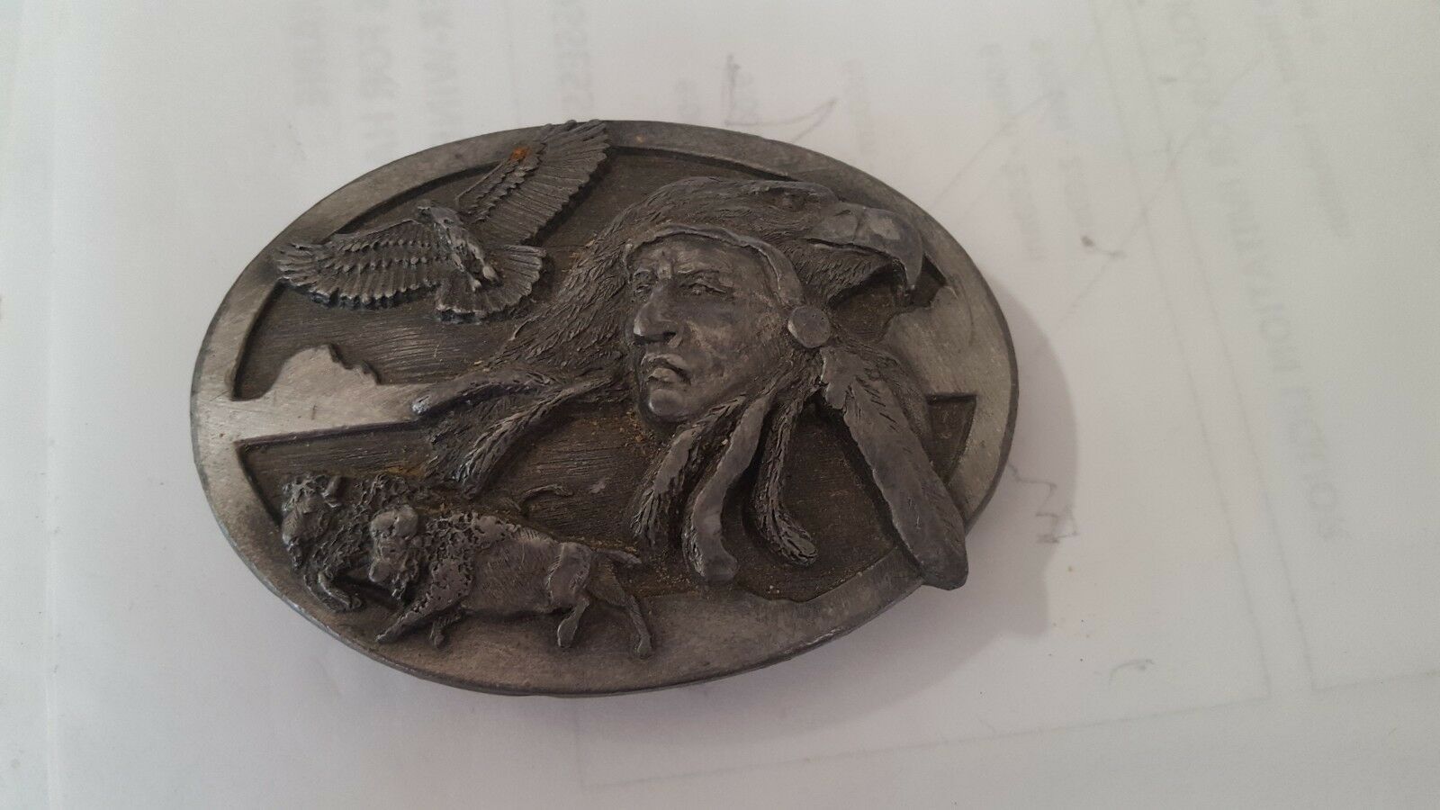 Primary image for AG-20 INDIAN CHIEF FREE SPIRIT PEWTER BELT BUCKLE ARROYO GRANDE BUCKLE CO 1989
