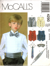 McCall&#39;s 4290 Boys 10 to 14 Special Occasion Vest, Ties, Cummerbund Pattern - £7.42 GBP