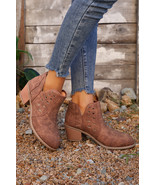Red Sandalwood Cut Out Suede Pointed Toe Heeled Ankle Boots - $877.40 MXN