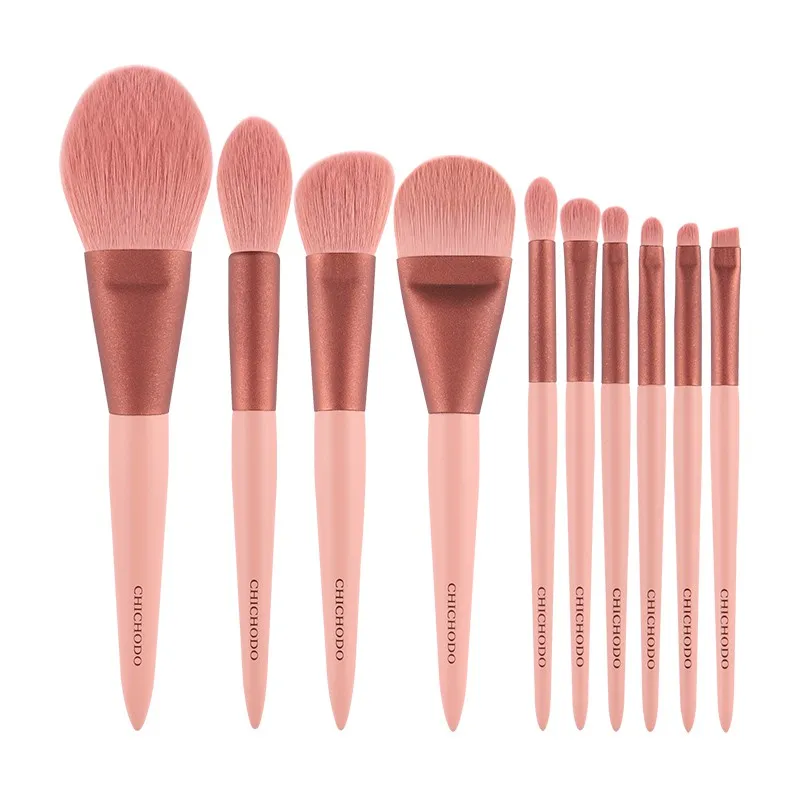 Chichodo morandi pink makeup brush set 10pcs ultra soft synthetic hair brushes kit thumb200