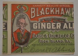 Blackhawk Ginger Ale CARSE &amp; OHLWEILER CO. Rock Island ILL Miscut Label ... - $7.00