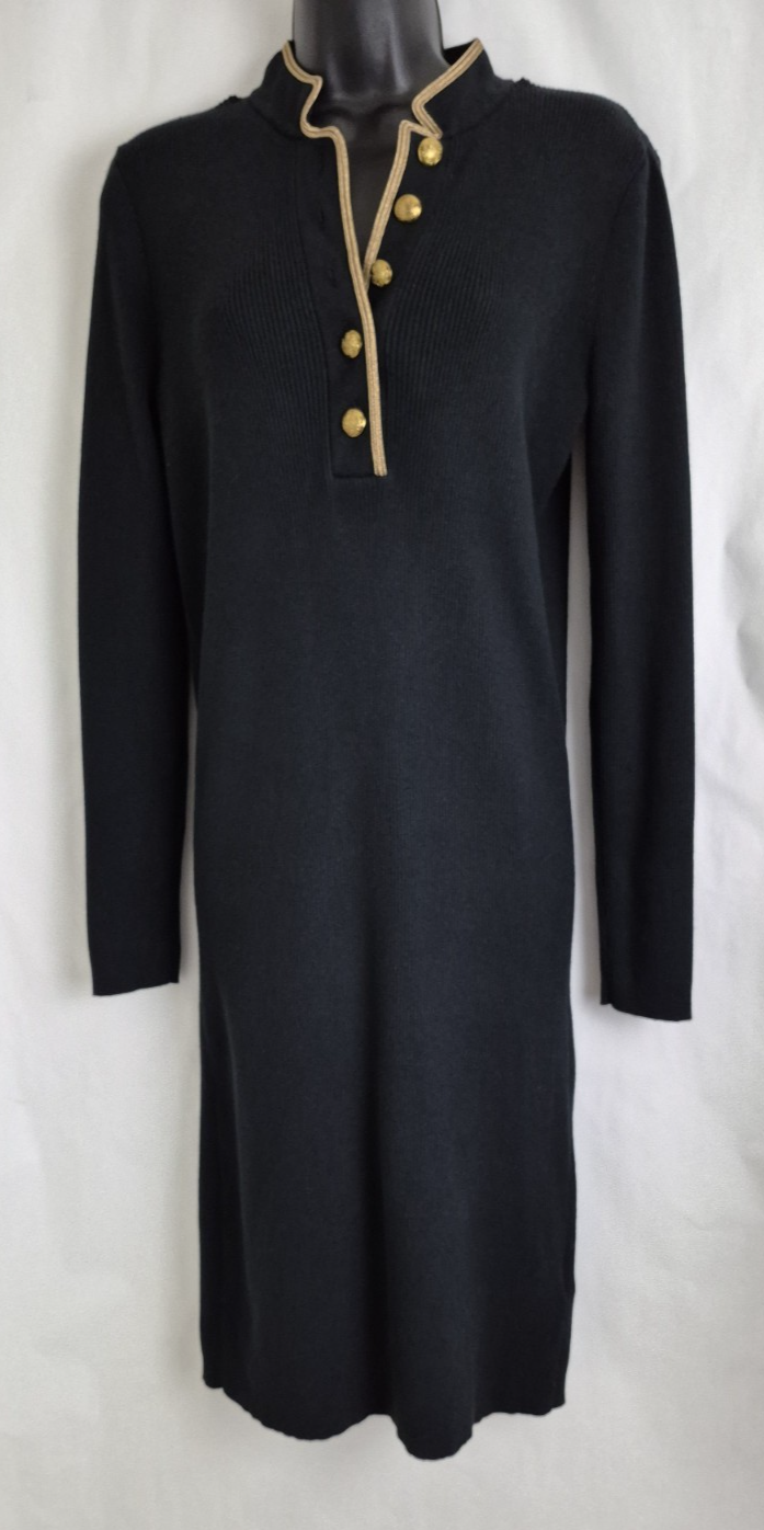 Lauren Ralph Lauren Dress Rib-Knit Long Sleeve Black Gold Size M Cotton ... - $54.40