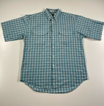 Vintage Levi&#39;s Shirt Mens M Blue White Plaid Silver Label Button Down Short - £17.72 GBP