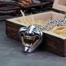 Vikings Satanic Demon Mask Necklace Stainless Steel Men&#39;s Gift Biker Jewelry Box - £15.14 GBP+