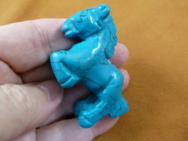 Y-HOR-RE-717) blue HORSE rearing GEMSTONE carving figurine stallion hors... - $17.53