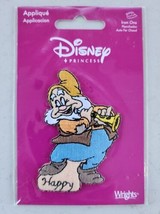 Disney Snow White &quot;Happy&quot; Dwarf Embroidered Iron On Patch Vtg New Sealed... - £11.63 GBP