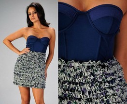 Wow Couture Navy Blue Gathered Ruffle Bustier Mini Dress NEW MSRP $88 - £43.85 GBP