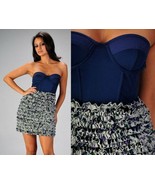Wow Couture Navy Blue Gathered Ruffle Bustier Mini Dress NEW MSRP $88 - £44.09 GBP