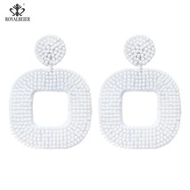 ROYALBEIER Handmade Beaded White Fringed Earrings Woman&#39;s Fashion Cute Drop Earr - £9.13 GBP