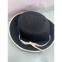 Talbots Women&#39;s Straw Hat Black Pearl White Bow &amp; Trim  New with Tags - £15.49 GBP