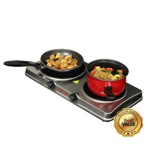 MegaChef 1700W Electric Portable Steel Infrared Dual Burner Cooktop Buffet Range - £45.86 GBP