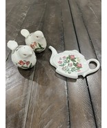 Portmerieon Floral Bird Salt Pepper ShakersTeapot Spoon Rest Ceramic Kit... - $549.54 MXN