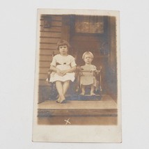 Antique Real Photo Postcard Girls on Porch - $24.74