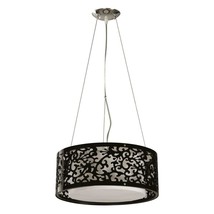 Hampton Bay 3-Light 16&quot; Drum Pendant Chrome Finish White Shade With Blac... - $737.98 MXN