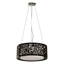 Hampton Bay 3-Light 16&quot; Drum Pendant Chrome Finish White Shade With Black Accent - £31.30 GBP