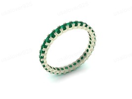 Emerald Full Eternity Gemstone Modern Handmade Promise Women Silver Band... - $1,136.55 MXN