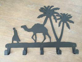 Sahara Desert Camel &amp; Palm Trees Wall Key Holder 5 Hooks Coat Purse Hang... - $35.00