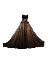 Sweetheart Black Tulle Gold Lace Corset Ball Gown Gothic Prom Wedding Dr... - $168.29
