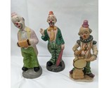 Set Of (3) Vintage 7.5&quot; Porcelain Street Clowns  With Instruments And Club - £17.52 GBP