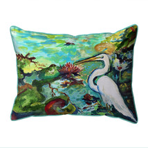 Betsy Drake Egret  &amp; Waterlilies Extra Large Zippered Indoor Outdoor Pillow - £48.67 GBP