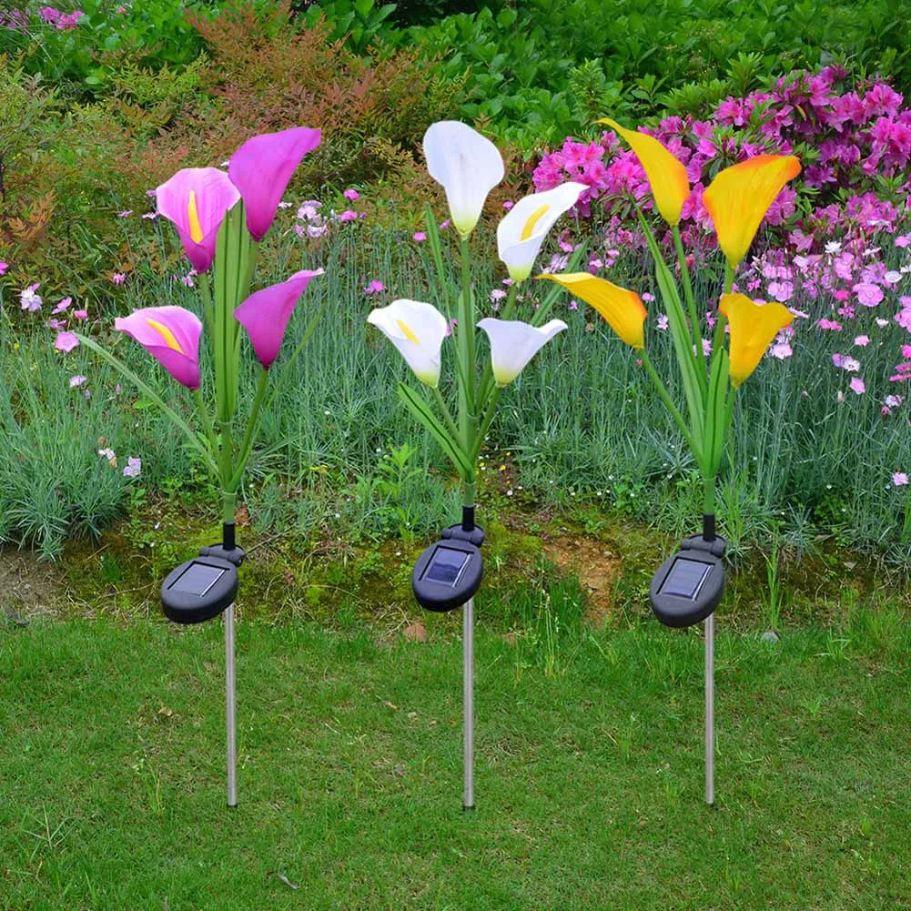 Solar Garden Lights Outdoor, 3 Pack Calla lily Flower Solar Stake Lights Multi-c - £223.24 GBP