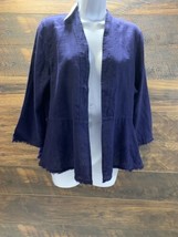 Coldwater Creek Women&#39;s Cardigan Size XS Navy Hem Fringe 3/4 Sleeve Button Front - $33.25