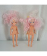 2 Plastic Dolls Pink Curly Hair Star on Cheek Made in China 8&quot; tall Girl... - £15.48 GBP