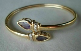 2.1Ct Pear Cut Amethyst &amp; Diamond Bypass Bangle Bracelet In 14K Yellow Gold Over - £141.39 GBP