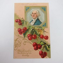 Postcard George Washington Portrait &amp; Cherries Father Patriotic Embossed Antique - £7.86 GBP