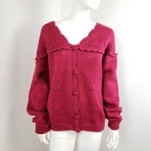 Vtg Lauren Brooke Cardigan Sweater Front Buttoned Acrylic Cranberry Red ... - £30.36 GBP