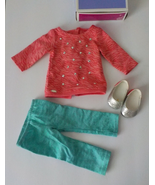 American Girl Truly Me COOL CORAL OUTFIT Pink Tunic Blue Leggings Silver... - £15.56 GBP