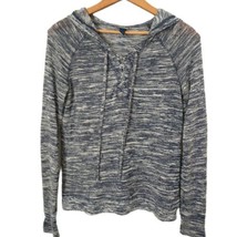 Nubby Knit Sweater Pullover XS Burnout Hoodie Lace Up Front Grunge Blue ... - £13.97 GBP