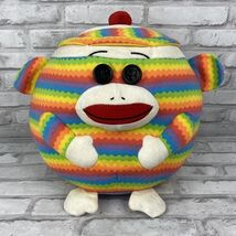 2012 Ty Beanie Babies Sock Monkey Rainbow Stripes Large Round Button Eyes - $31.33