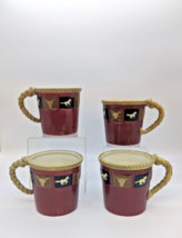 Sonoma Home Happy Trails Red 16 oz Ceramic Coffee or Tea Mugs Cups Weste... - £29.03 GBP