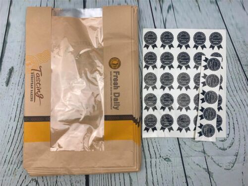 30pcs Food Kraft Bags with Label Seal Stickers Kraft Paper Packaging Kraft Paper - $36.34