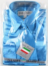 NWT Daniel Ellissa Boy&#39;s 3 Pc Metallic Turquoise Blue Dress Shirt Set, S... - $13.99