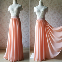 Coral Pink Chiffon Maxi Skirt Outfit Summer Wedding Plus Size Maxi Skirt image 2