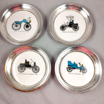 Sheridan Silver &amp; Porcelain Coasters Set of 4 Autos Vtg Winton Packard C... - $18.69