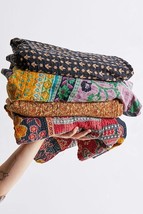 Indian Vintage Kantha Quilt Handmade Throw Reversible Cotton Blankets 1 Quilt As - £31.12 GBP