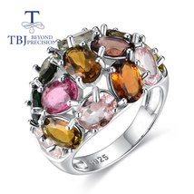 Natural multicolor Tourmaline gemstone ring 925 sterling silver luxury design wo - £179.43 GBP