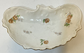 Vintage Porcelain Trinket Dish Signed Floral Rose Gold Trim 5.5 x 3.25&quot; - £13.12 GBP