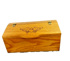 Wooden Oak Divided Large Hinged Box Burnt Wood Design Birds - £22.95 GBP