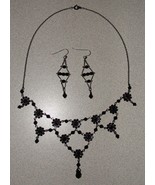 Set of Womens Fashion Costume Necklace and Earrings with Black Stones Ex... - £21.62 GBP