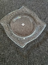 PartyLite Clarity Pillar Candle Holder/Tray Textured Glass Wavy Square D... - £6.09 GBP