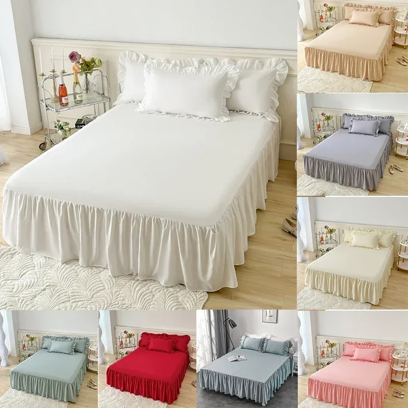 Olid color bed skirt lace ruffled bed skirt 1pcs cover bedroom beds cover bed skirt non thumb200
